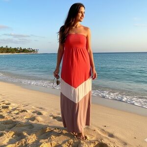 LOVE CULTURE COLOBLOCK MAXI DRESS TRICOLOR SIZE LARGE